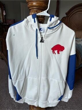 Starter White & Blue Zip-Up Hoodie with Red Buffalo Graphic